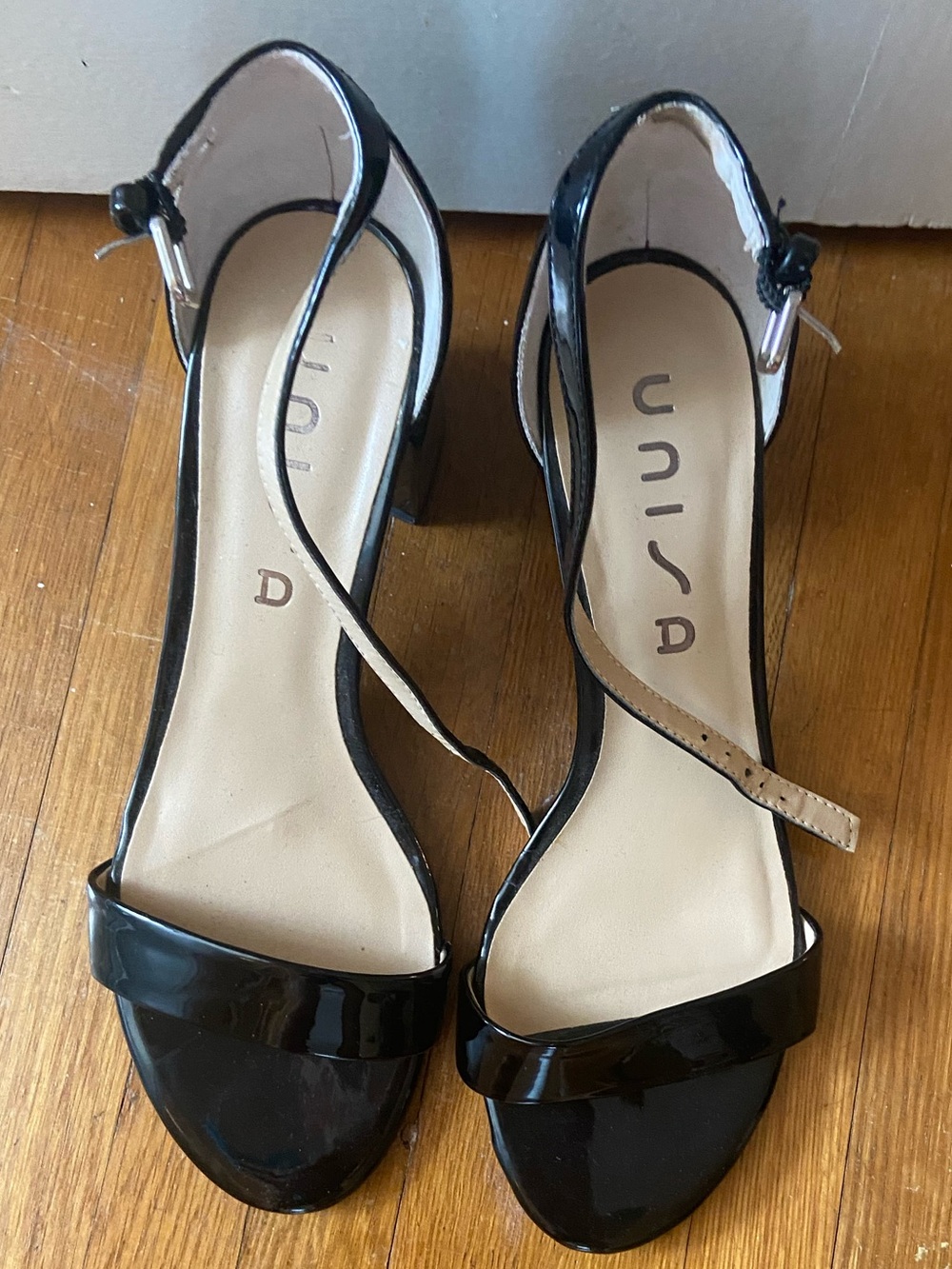Unisa Black Patent Open-Toe Ankle-Strap Heels